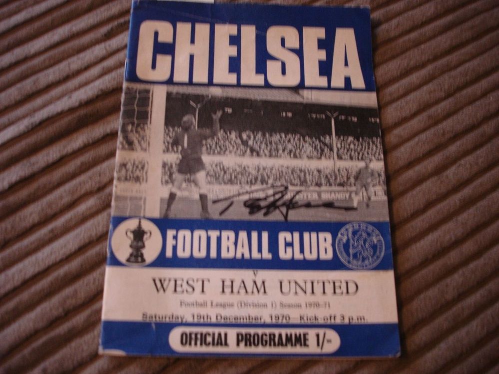 Sent 1970 Chelsea v West Ham U. programme to Peter Eustace on the 2/3 and received it back signed on the 8/3.
