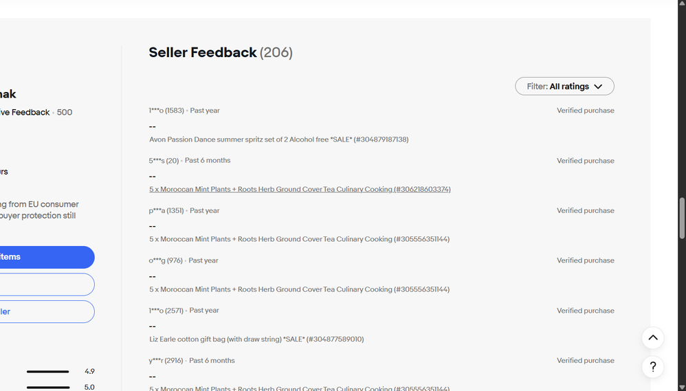Censored descriptive reviews in listings.